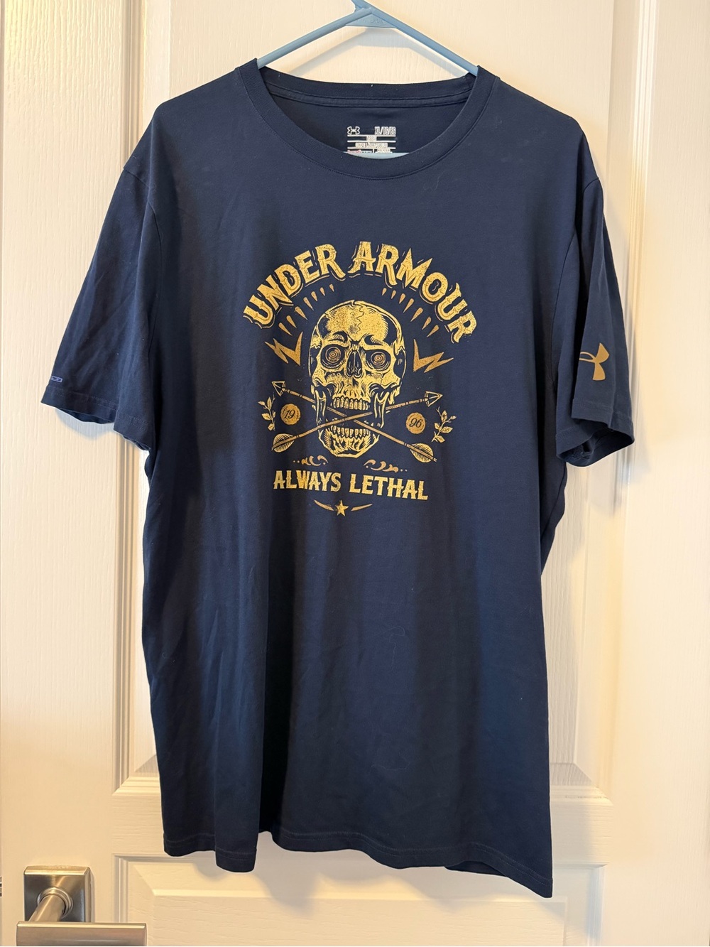 Under Armour Navy Short-Sleeve Tee with Gold Skull Graphic